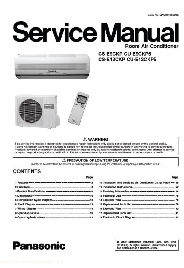 CS-E9CKP, CS-E12CKP, CU-E9CKP5, CU-E12CKP5